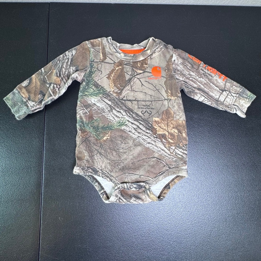 Carhartt Kids Realtree Xtra Camo Long Sleeve Bodysuit Brown Orange 9M RN13706‎